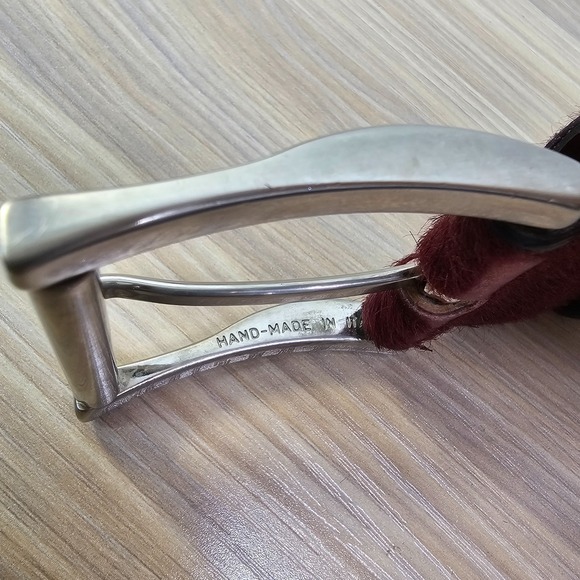 Genuine Pony Hair Belt 36 90 MEDIUM Burgundy Leather Calf Italian ANDREA D AMICO main image 9